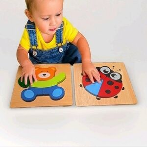 Wooden Puzzles for Toddlers 1-3, Set of 2, Wood Puzzles for Baby Boys Girls